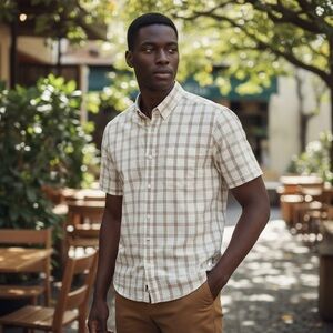 Billy Reid Men's Short Sleeve Button Down Melange Plaid Shirt In Size Small